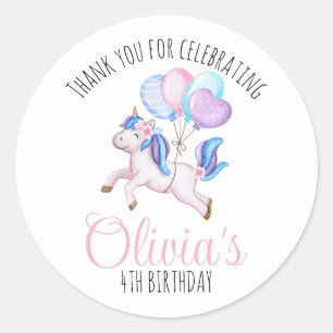 Sticker Rond Aquarelle Unicorne Balloon fête d'anniversaire