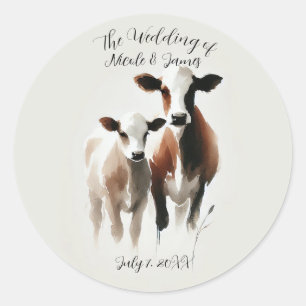 Sticker Rond Aquarelle Vaches Mariage Minimal Rustique