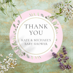 Sticker Rond Aquarelle Végétal Rose Bébé Remerciement de Douche