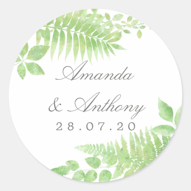 Sticker Rond Aquarelle Verdure Foliage Mariage Favoriser (Devant)