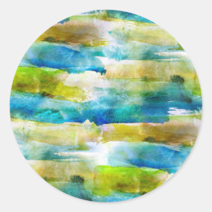 Sticker Rond Aquarelle vert abstrait, bleu