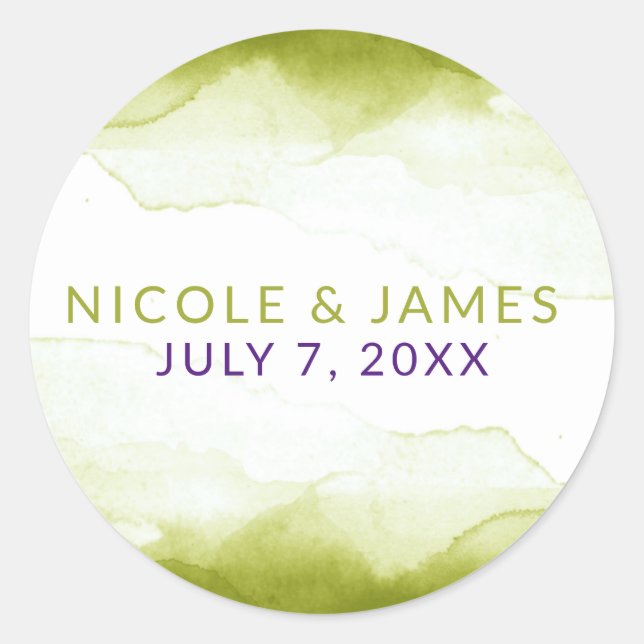 Sticker Rond Aquarelle Verte Chartreuse Mariage Moderne Chic (Devant)
