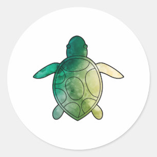 Sticker Rond Aquarelle verte de la tortue marine