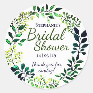 Sticker Rond Aquarelle verte   MERCI FÊTE DES MARIÉES