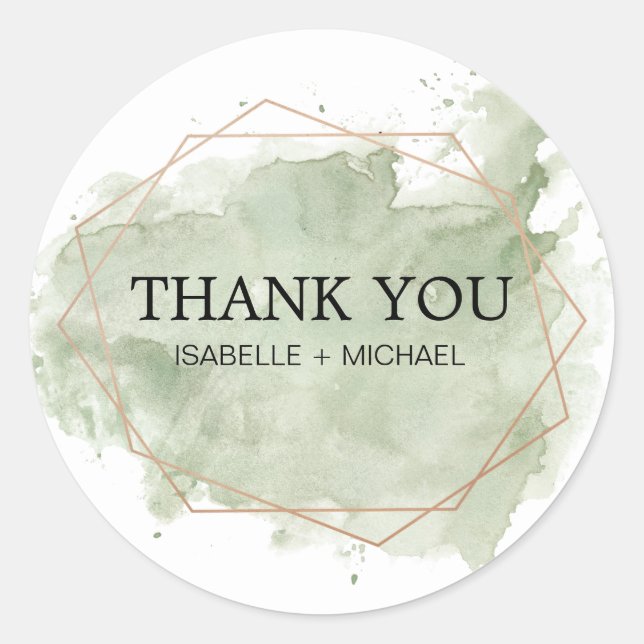 Sticker Rond Aquarelle verte personnalisée et Merci or (Devant)