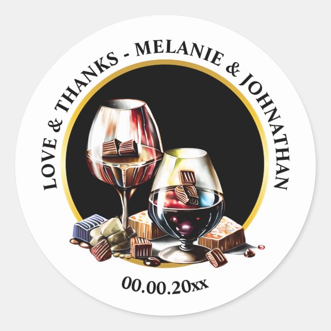 Sticker Rond Aquarelle vin dégustation jumelage pays chocolat (Devant)