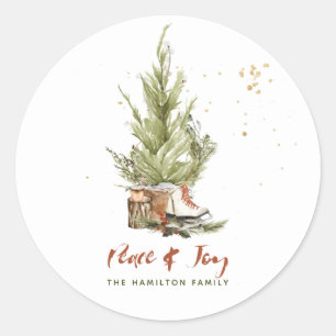 Sticker Rond Aquarelle vintage Boho Noël Aquarelle