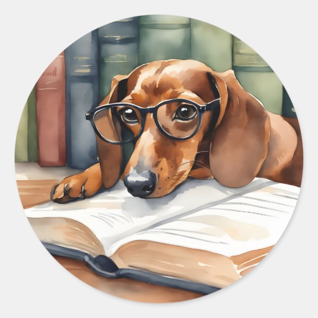 Sticker Rond Aquarelle Vintage Dachshund Dog (Devant)