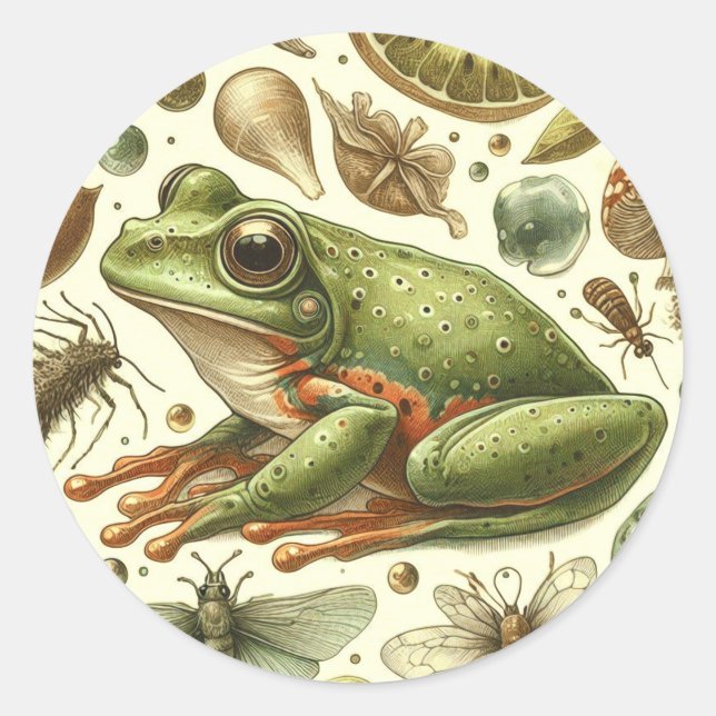 Sticker Rond Aquarelle vintage de grenouille (Devant)