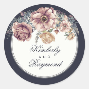 Sticker Rond Aquarelle vintage marine bleu et mauve