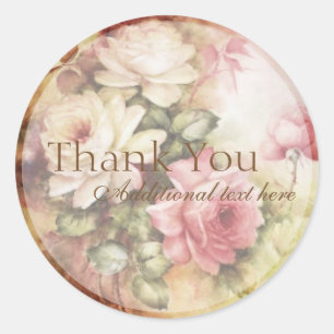 Sticker Rond Aquarelle vintage Rose Fleurs victoriennes Florale