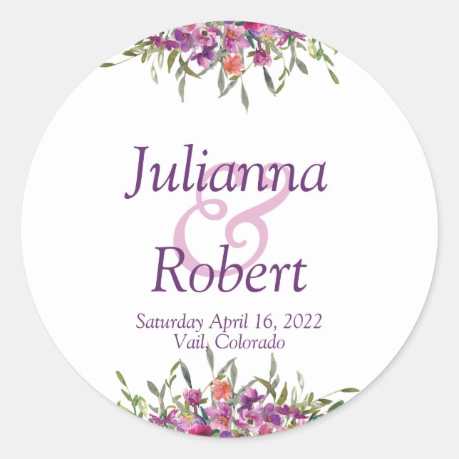 Sticker Rond Aquarelle violet fleur sauvage mariage classique r (Devant)