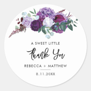 Sticker Rond Aquarelle violet Floral Script Mariage Merci