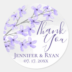 Sticker Rond Aquarelle violet Merci Lilac