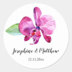 Sticker Rond Aquarelle violet orchidée Mariage floral