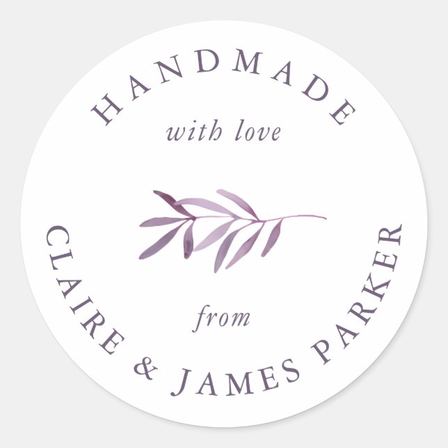 Sticker Rond Aquarelle violet Spipe fait main avec amour sur me (Devant)