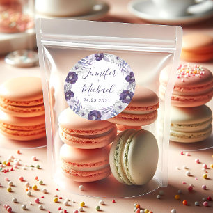 Sticker Rond Aquarelle violette et argent Mariage de couronnes 