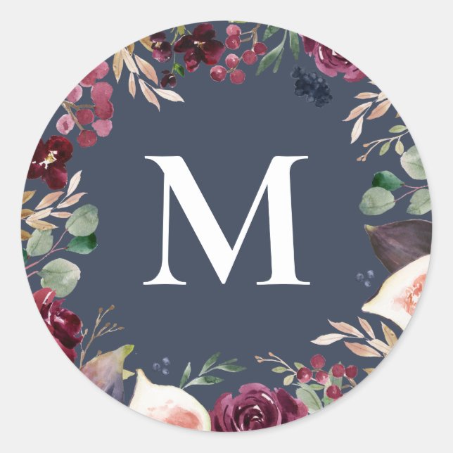 Sticker Rond Aquarelle violette et rose initiale florale (Devant)