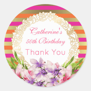 Sticker Rond Aquarelle violette et rose Magnolia Anniversaire