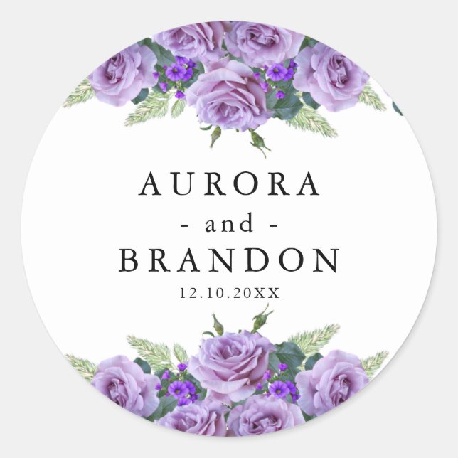 Sticker Rond Aquarelle violette Floral Mariage élégant (Devant)