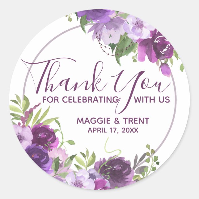 Sticker Rond Aquarelle violette Merci Floral (Devant)