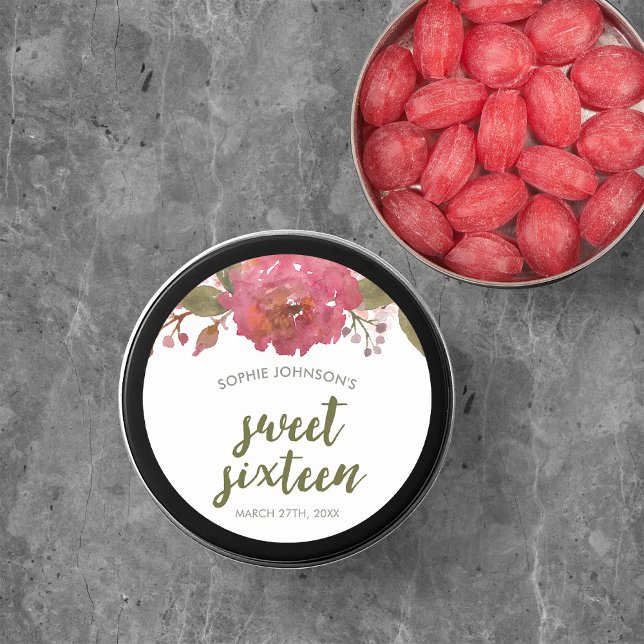 Sticker Rond Aquarelle violette Sweet sixteen Floral (Créateur téléchargé)
