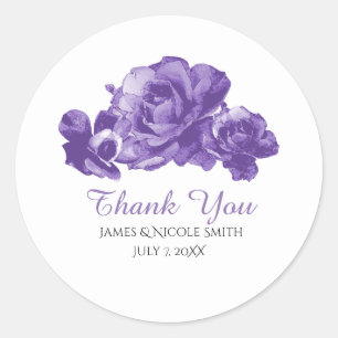 Sticker Rond Aquarelle violette Vintage Roses mariage Faveur