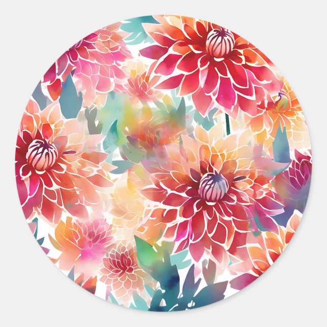 Sticker Rond Aquarelle vive Dahlia (Devant)