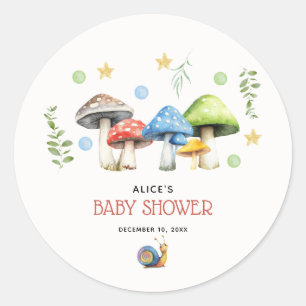 Sticker Rond Aquarelle Whimsical Baby shower de champignon
