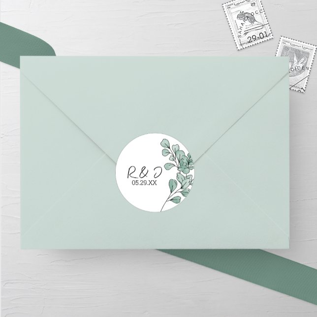 Sticker Rond Aquarelle Whimsical Eucalyptus Mariage (Créateur téléchargé)