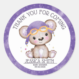 Sticker Rond Aquarelle Whimsical Girl Pilot Teddy Bear