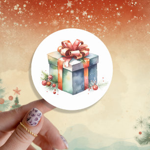 Sticker Rond Aquarelle Whimsical Phoques Cadeaux de Noël