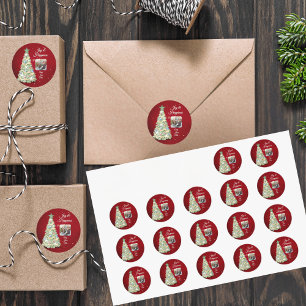 Sticker Rond Aquarelle Whimsical rouge-vert Noël Photo