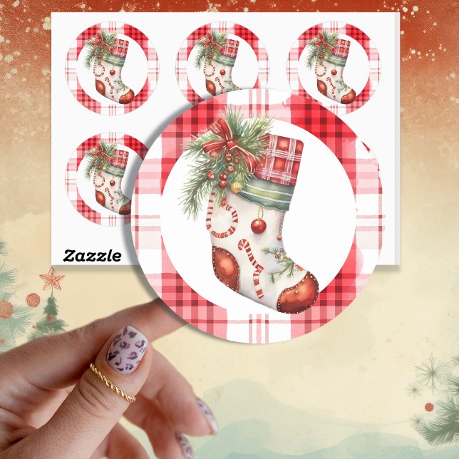 Sticker Rond Aquarelle Whimsical Stockage de Noël (Créateur téléchargé)