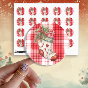 Sticker Rond Aquarelle Whimsical Stockage de Noël
