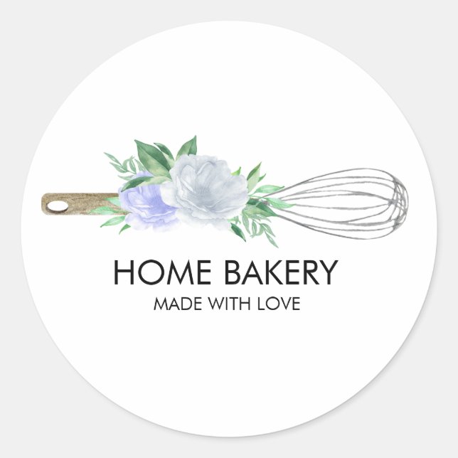 Sticker Rond Aquarelle Whisk and Flowers Baking (Devant)