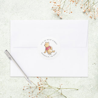 Sticker Rond Aquarelle Winnie l'adresse du Baby shower Pooh