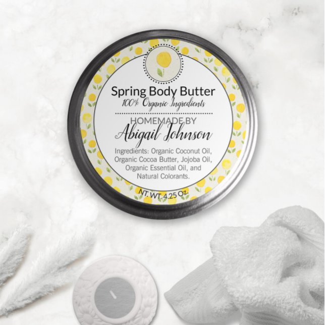 Sticker Rond Aquarelle Yellow Floral Scrub/Étiquette de beurre  (Créateur téléchargé)