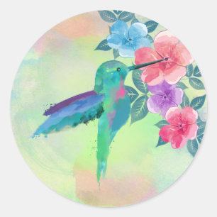 Sticker Rond Aquarelles à la mode cool colibri floral