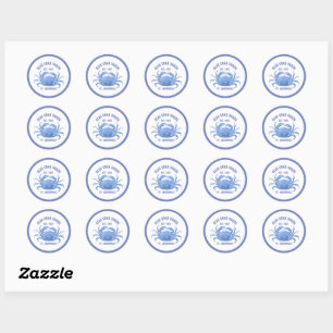 Sticker Rond Aquarelles Crabe bleu Illustration Texte personnal