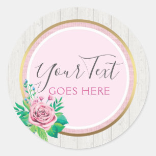 Sticker Rond Aquarelles de roses & bois rustique Cottage shabby