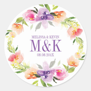 Sticker Rond Aquarelles Fleurs Pastel Wreath
