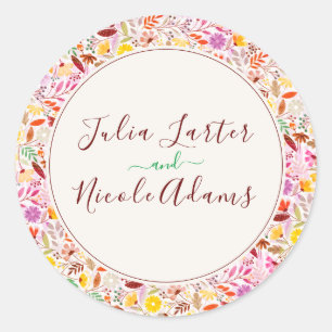 Sticker Rond Aquarelles vives Fleurs de tulipe d'été Mariage
