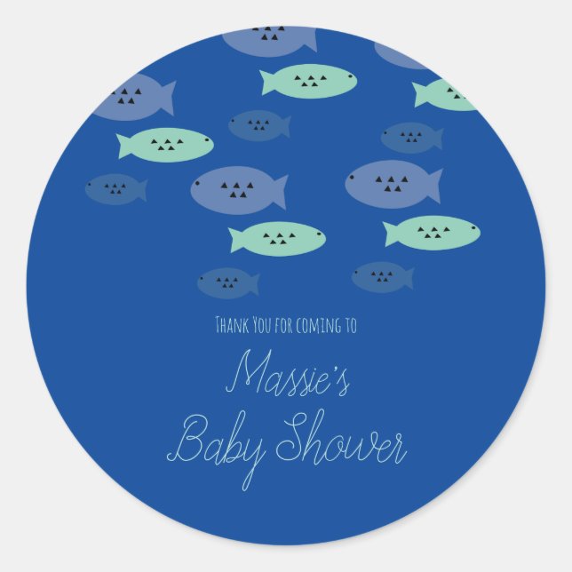 Sticker Rond Aquarium Aquarium Baby shower bleu Merci (Devant)