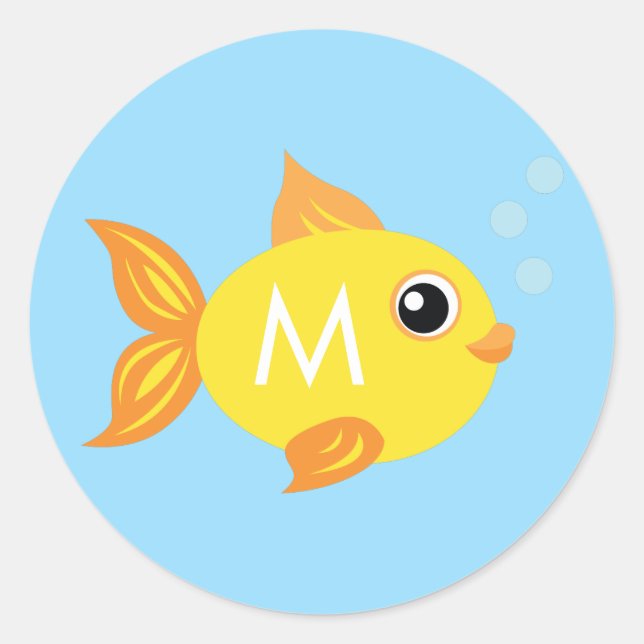 Sticker Rond Aquarium Fish Cute Nom de l'enfant Enveloppe Scell (Devant)