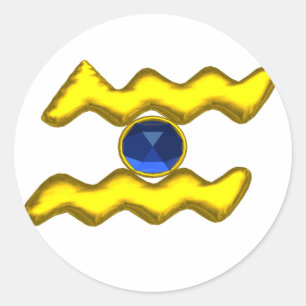 STICKER ROND AQUARIUS/GOLD ZODIAC ANNIVERSAIRE JEWEL
