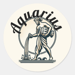 Sticker Rond Aquarius le porteur d'eau Zodiac Vintage