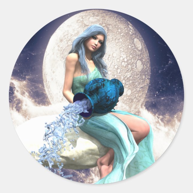 Sticker Rond Aquarius - Une femme qui verse de l'eau d'un Jug (Devant)