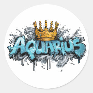 Sticker Rond Aquarius Zodiac Graffiti innovant Airbrush