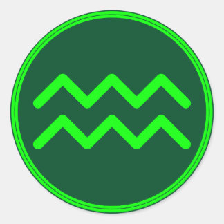 Sticker Rond Aquarius Zodiac Symbol Green Contrast